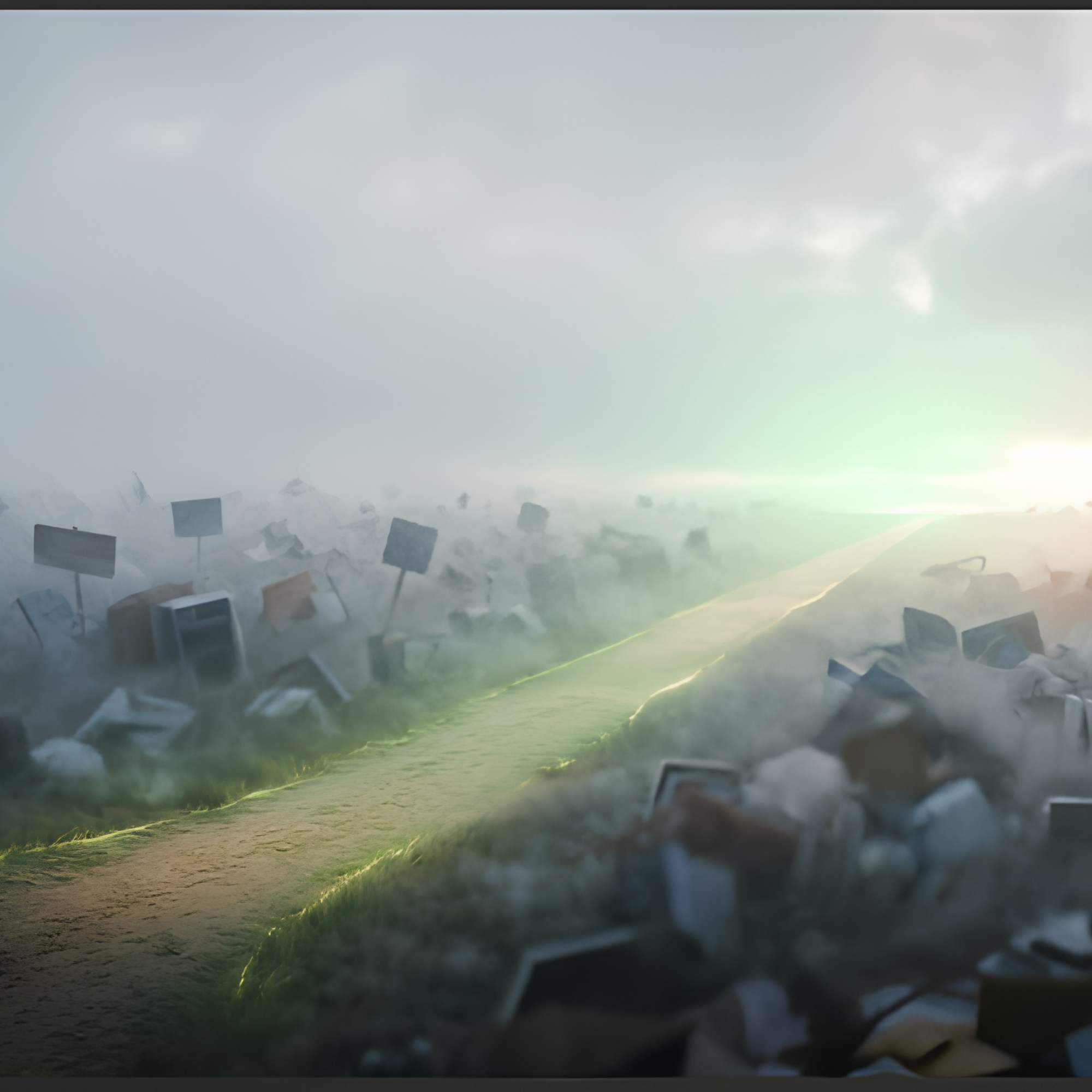 A single lit path cutting through foggy clutter toward a clear horizon, illustrating how to create content for affiliate marketing that earns.
